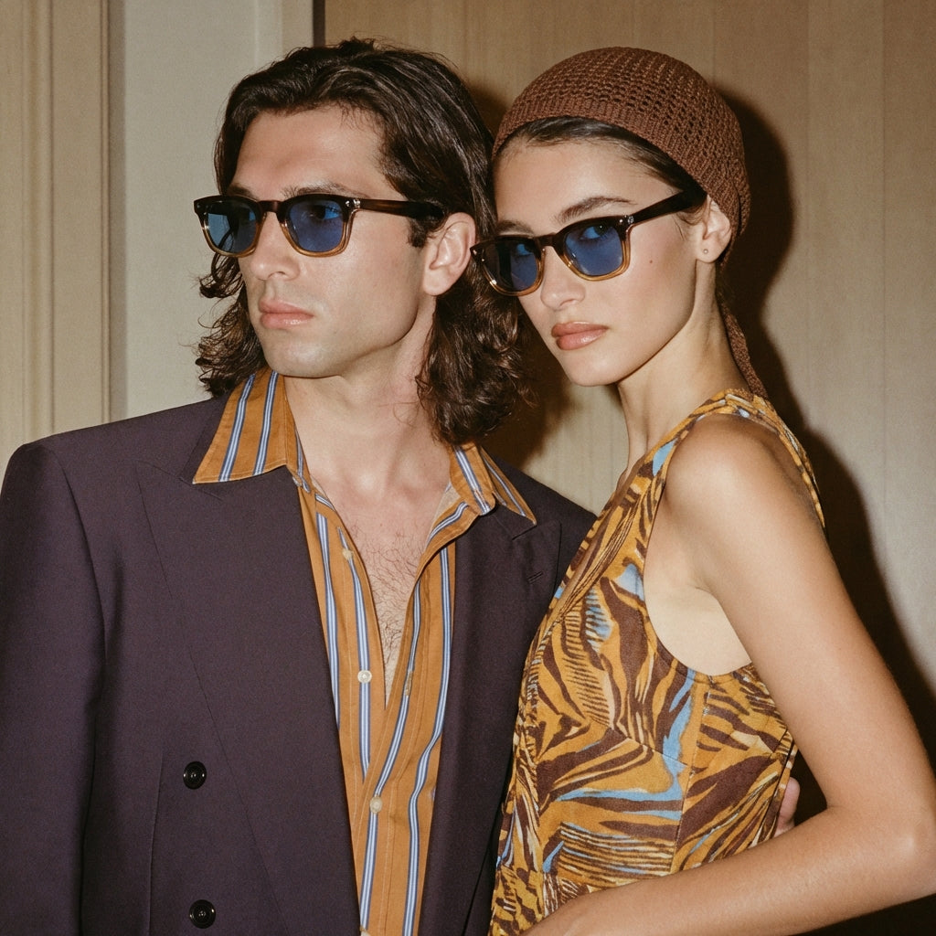 MK Meridian High Contrast Round Sunglasses - UV400 Protection, Metal TR90 Hybrid Frame, Unisex, Glossy Black