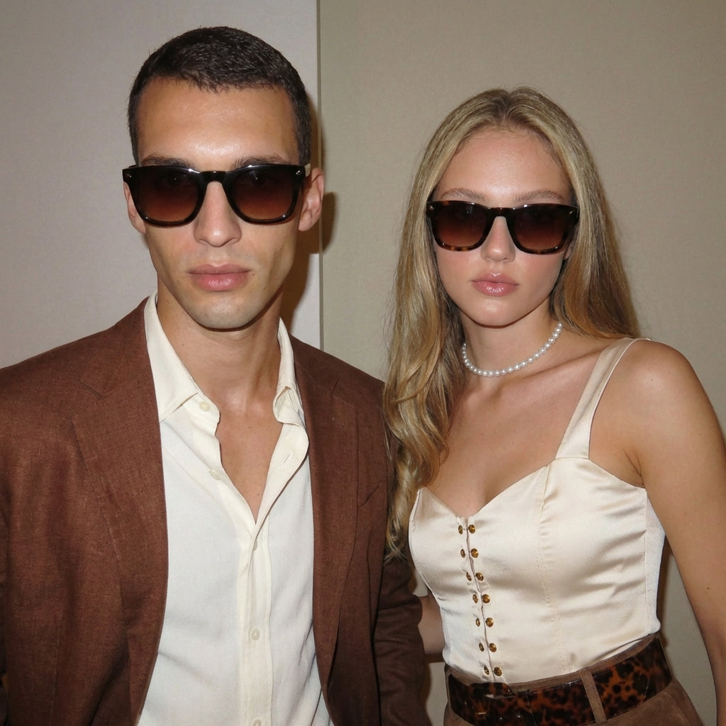 MK Meridian High Contrast Round Sunglasses - UV400 Protection, Metal TR90 Hybrid Frame, Unisex, Glossy Black