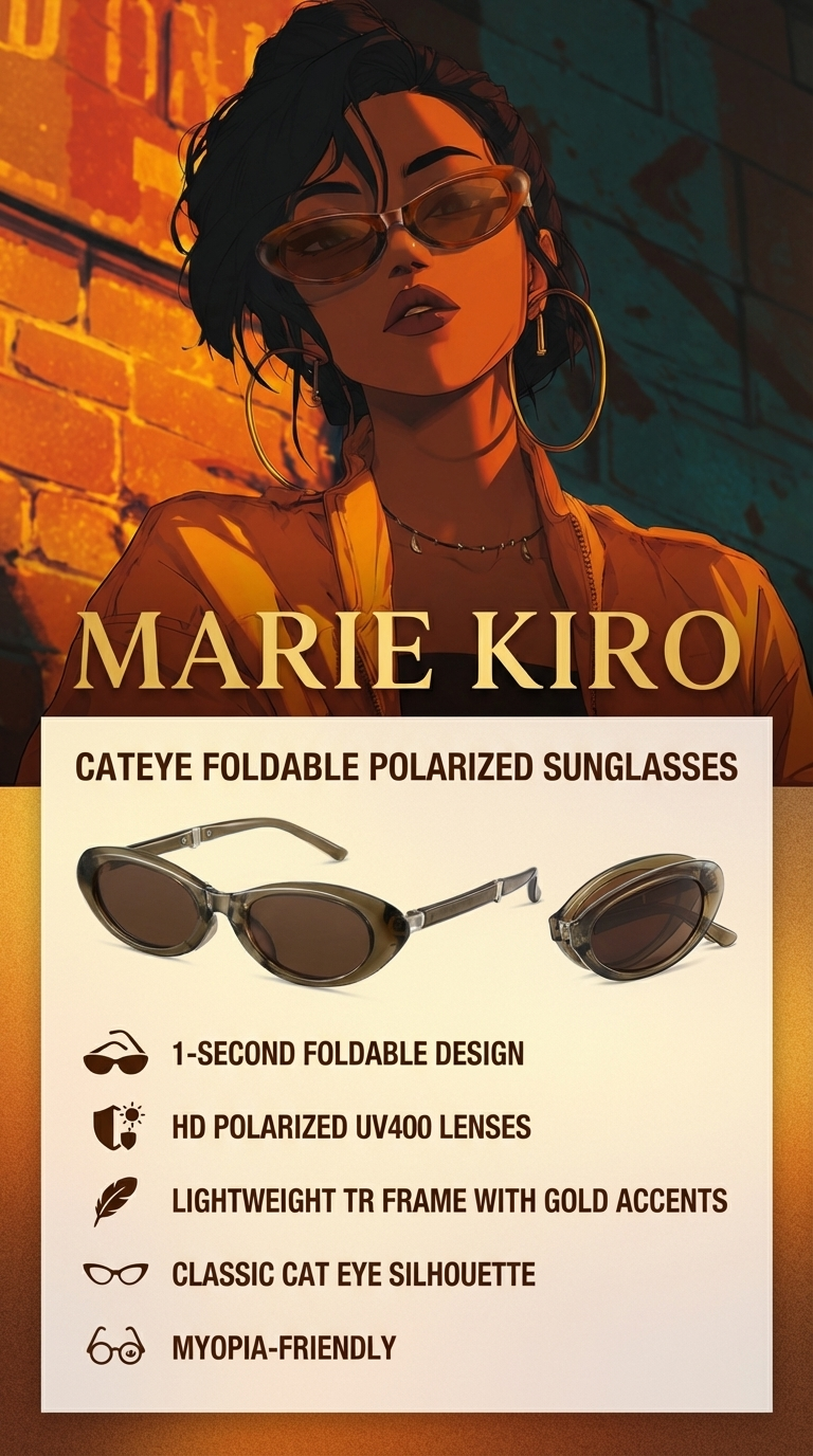 Marie Kiro Cateye Foldable Sunglasses, Polarized UV400 TR Frame
