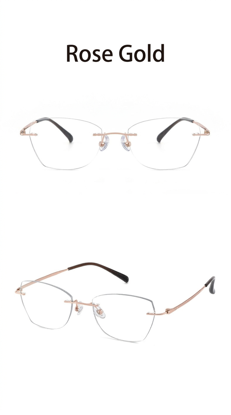 Marie Kiro Ether: Ultra-Lightweight Rimless Titanium Cat-Eye Frames – Stellar Platinum