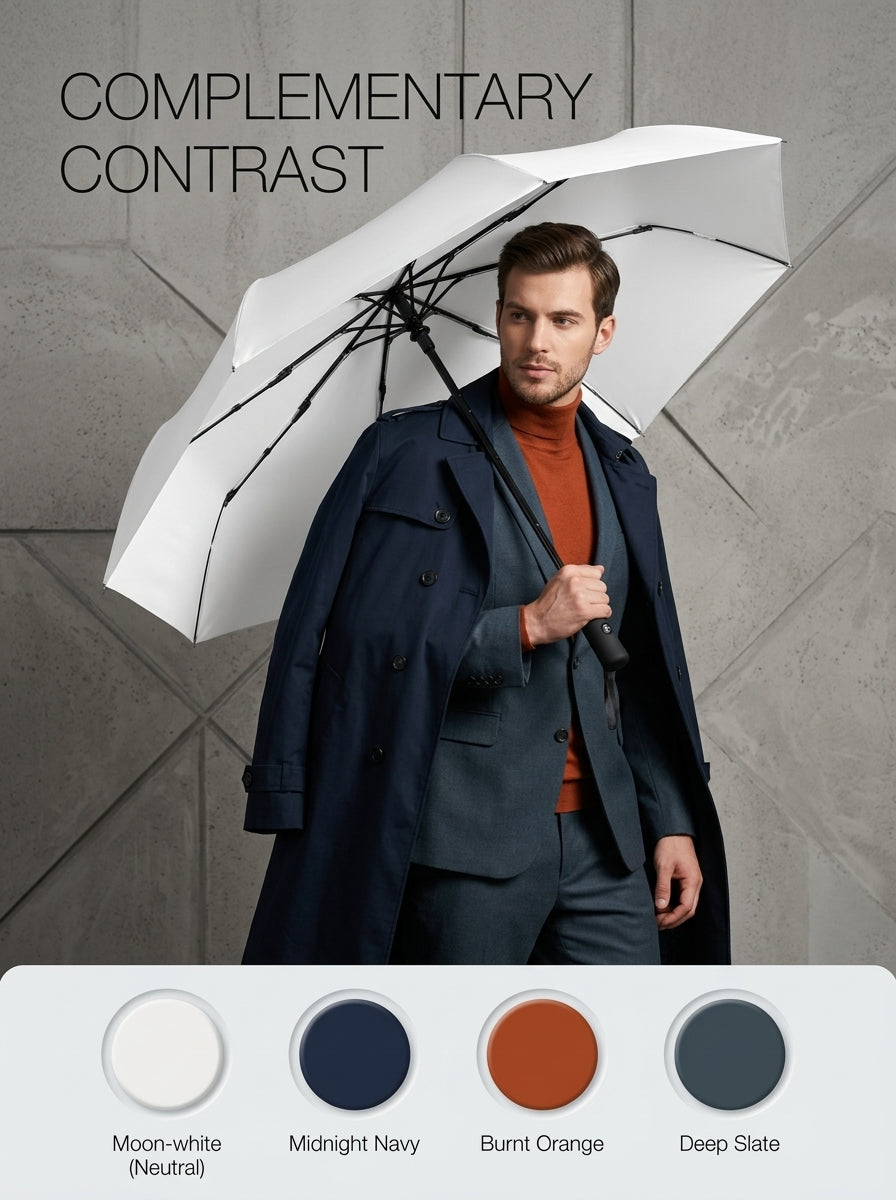 Compact Automatic Umbrella UPF50+ UV Sun & Rain, Tri-Fold — The Canopy, Pearl