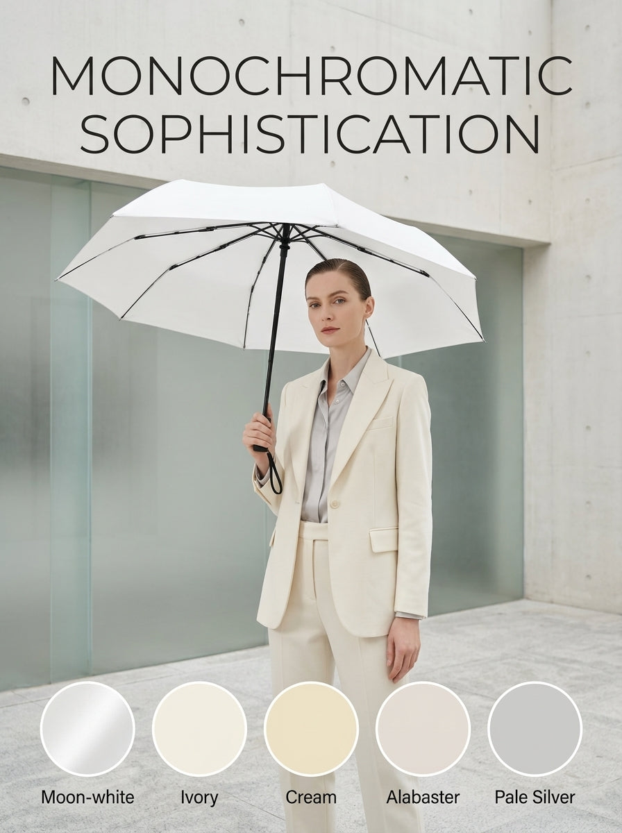 Compact Automatic Umbrella UPF50+ UV Sun & Rain, Tri-Fold — The Canopy, Pearl