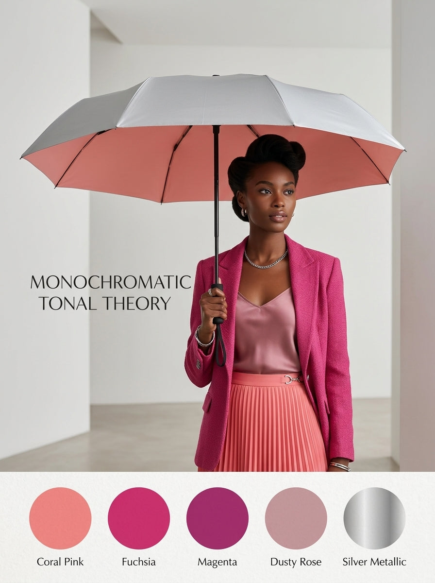 Compact Automatic Umbrella UPF50+ UV Sun & Rain, Tri-Fold — The Canopy, Blush
