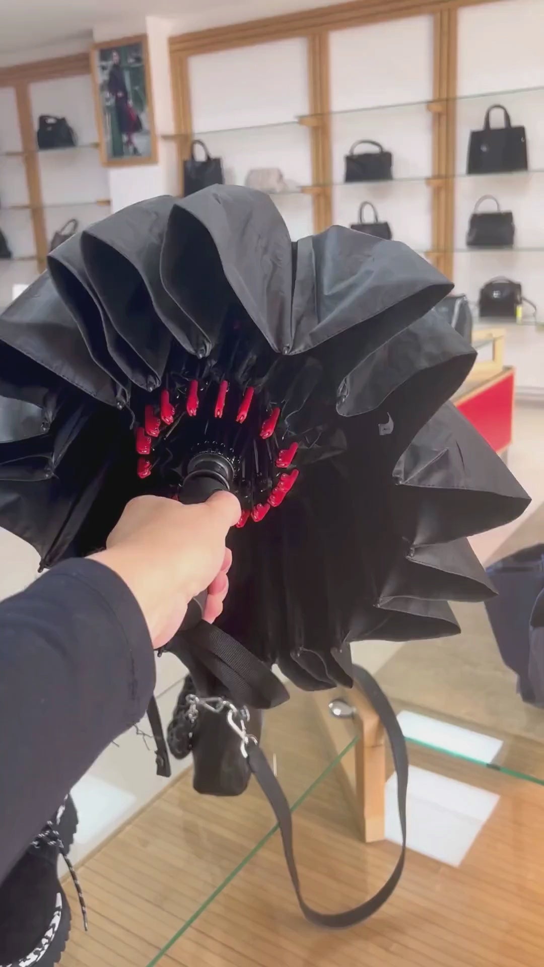 The Bastion - Black and Red Compact UPF50+ Automatic Windproof Travel Umbrella