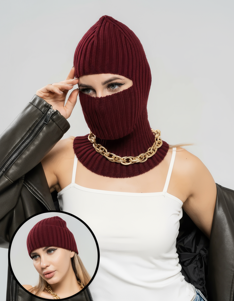 2 In 1 Unisex Knit Tactical Transformer Windproof Balaclava, Ski Mask, Shiesty Mask and Beanie